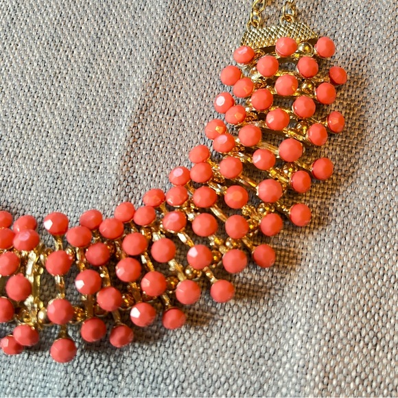 Egyptian Revival Bib Collar Necklace Opaque Orange Stone Pin Cushion Necklace - Picture 4 of 10